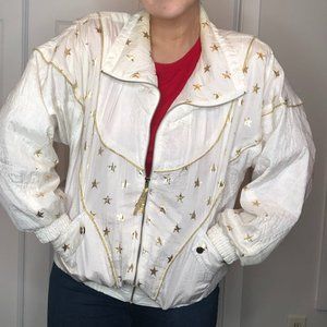 Vintage 80's Metallic Gold Star Windbreaker- L